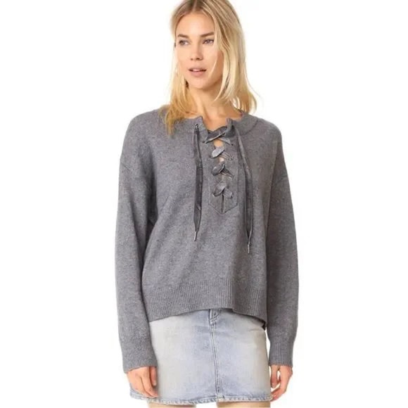 Rails Olivia Gray Lace Front Wool Cashmere Sweater - Picture 3 of 11